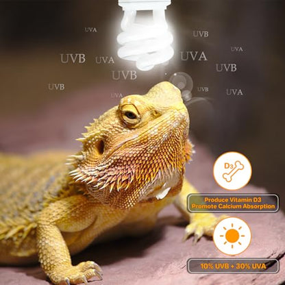 LUCKY HERP UVA UVB Reptile Light 10.0, Desert UVB 150 Compact Fluorescent Lamp, UVB Light for Reptiles 15W, UVA UVB Reptile Light Bulb, UVB Bulb for Reptiles Bearded Dragons Lizards Tortoises Snakes - style: UVB10.0 15W