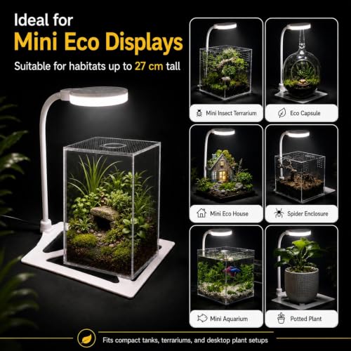 Jumping Spider Enclosure LED Light, 360 Degree Full Spectrum Reptile Enclosure Lights, Jumping Spider Enclosure Accessories for Potted Plants Succulents Miniature Landscape. (White) - color: White
