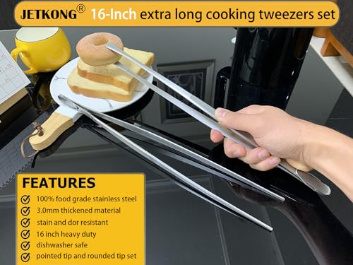 JETKONG 2 Pcs 16-Inch Kitchen Tweezers Extra Long Tweezer Tongs, Heavy Duty Stainless Steel Cooking Tweezers (Silver) - color: Silver, size: 16+16 Inch