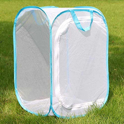 RESTCLOUD Insect and Butterfly Habitat Cage Pop-up 24 Inches Tall | Mesh Enclosure Terrarium,Tight Mesh - color: White With Blue, size: 15.7 x 15.7 x 23.6 inches