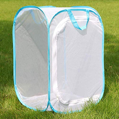 RESTCLOUD Insect and Butterfly Habitat Cage Pop-up 24 Inches Tall | Mesh Enclosure Terrarium,Tight Mesh - color: White With Blue, size: 15.7 x 15.7 x 23.6 inches