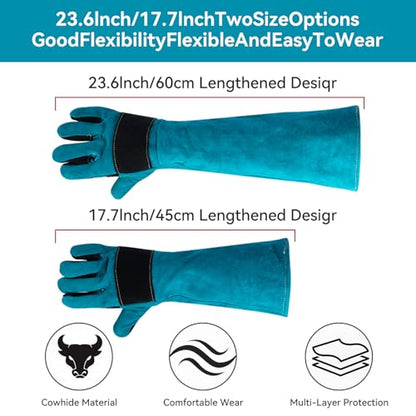 Animal Handling Gloves – Bite-Proof, Multi-purpose, Pet Leather Gloves with Padding - color: Blue, size: 23.6