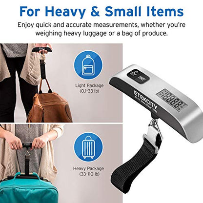 Etekcity Luggage Scale, Travel Essentials, Digital Weight Scales for Travel Accessories, Portable Handheld Scale with Temperature Sensor, Rubber Paint, 110 Pounds, Battery Included,2Pack | Travel Essentials, Air Travel, Suitcase, Hanging Hook, Rubber Grip