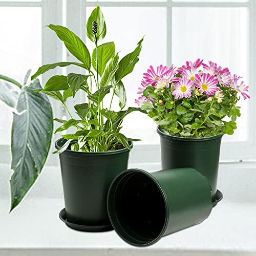 Fasmov 10PCS 1 Gallon Durable Nursery Pot Garden Flower Pots Nursery Plant Container Kit with 10 Pcs Matching Pallets - color: Green