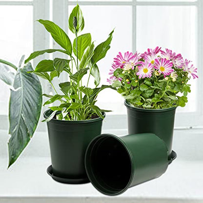 Fasmov 10PCS 1 Gallon Durable Nursery Pot Garden Flower Pots Nursery Plant Container Kit with 10 Pcs Matching Pallets - color: Green