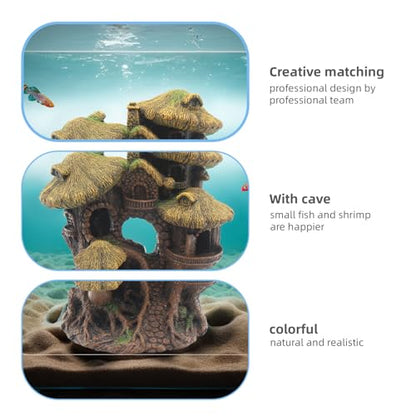 relaqcc Fish Tank Decorations Hideaway Cave, Fish Tank House Accessories for Amphibians, Goldfish, Shrimp, Conch
