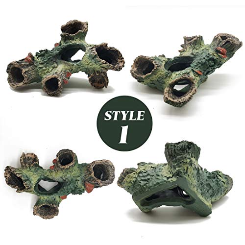 TIHOOD 3PCS Decaying Trunk Aquarium, Betta Fish Ornament, Freshwater Decoration - Resin Log With Holes and Caves for Fish Tank