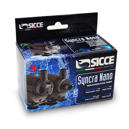 SICCE Syncra Silent NANO Multifunction 110 GPH Submersible Water Pump | Italian Made 2.8W Ultra Quiet Durable Aquarium Fish Tank, Fountain, Pond, Hydroponics, Terrarium Black | Freshwater & Saltwater - size: Syncra Silent NANO