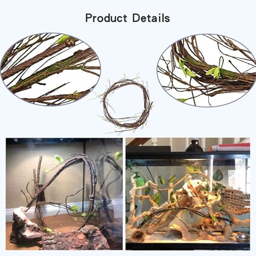 5Pcs Reptile Vines for Terrarium 13FT Flexible Jungle Climbing Vine Branch for Bearded Dragon Plastic Plants and Leaves Tank Accessories Decor for Gecko Lizard Snake Chameleon Hermit Crab Frog
