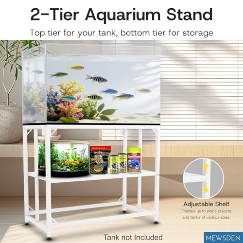 Fish Tank Stand,10 Gallon Heavy Duty Metal Aquarium Stands, Reptile Tank, Turtle Tank, Breeder Tank Stand, 220LBS Capacity Terrarium Stand Rack with 2-Tier Storage Shelves (White, 24.8"x9.2"x30") - color: White, size: (10 Gallon)24.8"x9.25"