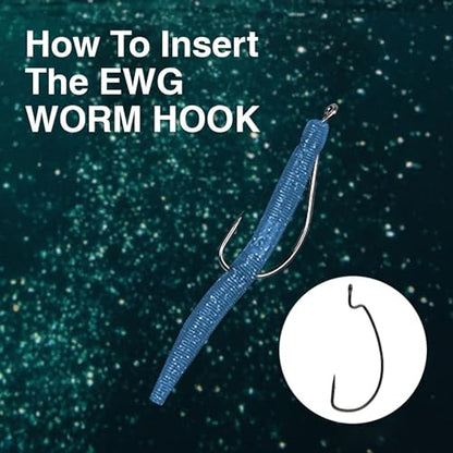 Reaction Tackle Offset EWG Worm Hooks - Super Strong Wide Gap Texas Rig Hooks for Soft Plastic Baits - High Carbon Steel Bass Fishing Hooks (25-Pack) - size: #2/0
