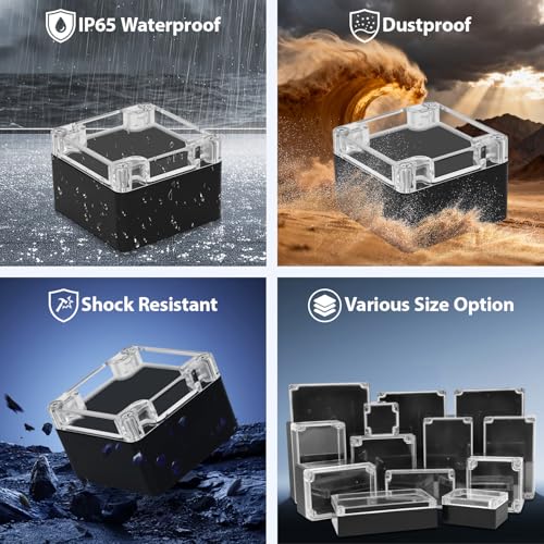 Junction Box with Clear Cover IP65 Waterproof Project Box Dustproof ABS Plastic Electrical Project Boxes Universal Enclosure, Black 3.2"x 3.1"x 2.2"(83x81x56mm)(Pack of 2) - color: 2 packs, size: 3.2"x 3.1"x 2.2"