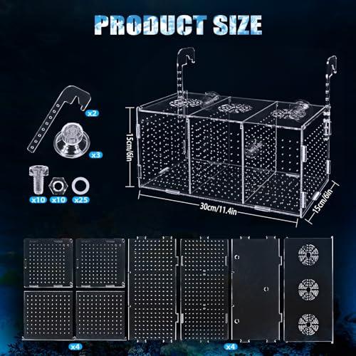 Fish Breeding Box, Acrylic Isolation Box Aquarium Hatchery Incubator with Suction Cups for Newborn Fry, Shrimp, Guppy, Clownfish, Aggressive Fish, 11.5" x 6" x 6"