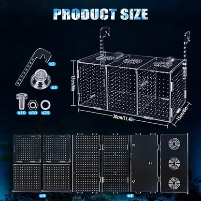 Fish Breeding Box, Acrylic Isolation Box Aquarium Hatchery Incubator with Suction Cups for Newborn Fry, Shrimp, Guppy, Clownfish, Aggressive Fish, 11.5" x 6" x 6"
