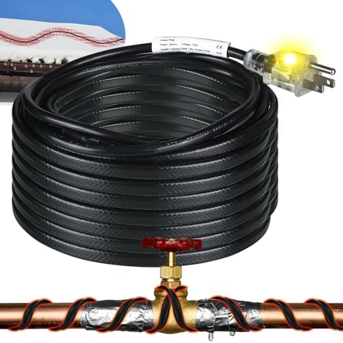 Kingdder 12 Ft (6FT~48FT) Heat Tape for Water Pipes Thermostat Self Regulating Heating Cable with Power Indicator Plug Built-in, Heavy Duty Heating Cable for Pipe Freeze Protection, 120V 8W/ft - size: 12 Ft