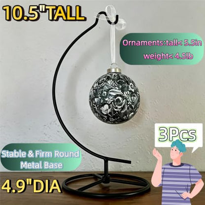 3-Pack Black Ornament Display Stand, Air Plant Holder Terrariums Hanging Stand Crystal Ball Hanging Hook for Christmas Wedding Home Office Decoration
