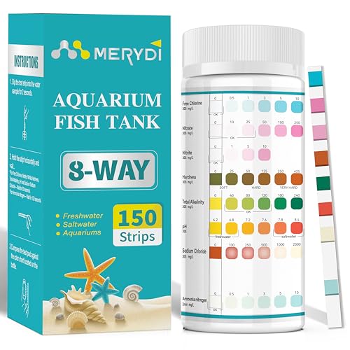 Aquarium Test Strips 8 In 1, 150ct Aquarium Ammonia Test Strips for Saltwater Freshwater Aquariums,Pond Fish Tanks, Aquarium Test Kit-Test pH, Alkalinity,Nitrate,Ammonia and More | Salt & Freshwater Pond Fish Tank Test for Free Chlorine, Nitrate, Nitrite,