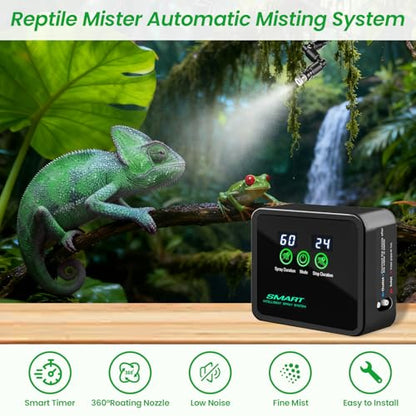 Reptile Mister Automatic Misting System with 360° Adjustable Nozzles, USB Powered with Timer for Terrariums, Amphibians, Chameleons, Rainforest Plants - color: Dark Gray