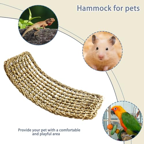 19.7 x 7.87 Bird Seagrass Mat Natural Seagrass Woven Net Rat Cage Accessories Bird Foraging Chew Wall Toys Climbing Rope Ladder Chew Toys for Parrots Cockatoos Lovebird Cockatiel Hamster Parakeet