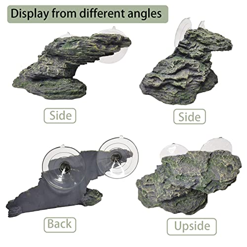 Turtle Basking Platform Reptile Climbing Shale Resin Step Ledge Stone Aquarium Ornament Rock Landscaping Decoration with Suction Cups for Frogs Newts Amphibians Lizard (Medium:8.2”Lx3.3”Wx3.1”H) - size: 8.2”Lx3.3”Wx3.1”H