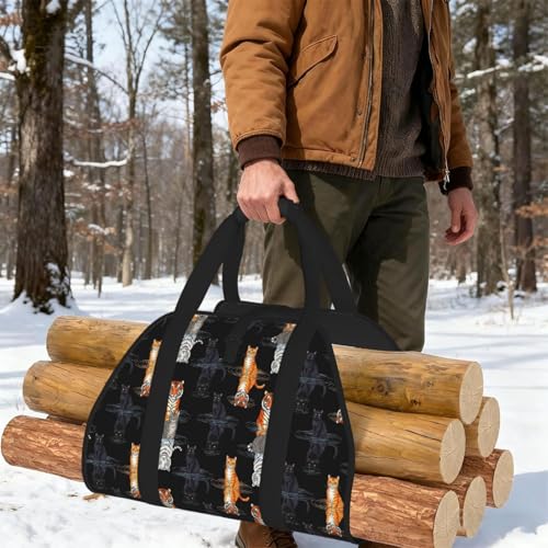 AMRANDOM Firewood Carrier Log Tote Bag with Handles Cat Tiger Print Wood Sling Holder Cabin Stove Accessories - color: Color1029