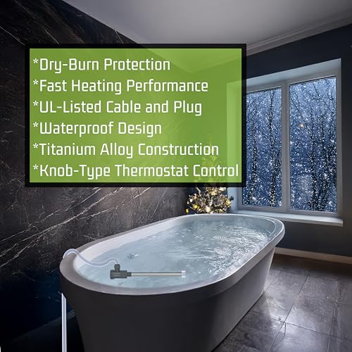 1800W Titanium Submersible Water Heater for Pool, Hot Tub, Pond, inground/Swimming/Above Ground Pool, baptismal & Bathtub – Portable Electric Immersion Heater with GFCI & Thermostat