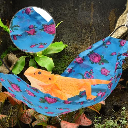 Bearded Dragon Hammock, Lizard Hammock with Suction Cups and Hooks, Bearded Dragon Tank Accessories, Reptile Lounger for Chameleon Geckos, Blue, 1 Set - color: Blue Floral