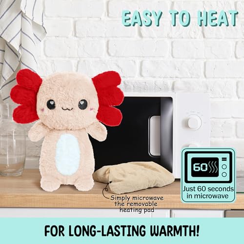 Axolotl Microwavable Unscented 1.5 lbs Heating Pad For Women And Kids- Cute Soft Cozy Pillow Plush Heatable Warm Stuffed Animals- Kawaii Hot And Cold Plushie Food Toy- Axolotl Gifts For Girls And Boys - style: Peach Axolotl