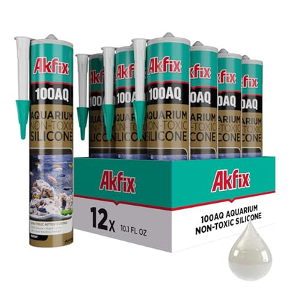 Akfix 100AQ Aquarium Sealant Clear (12x10.1 fl. oz.) – 100% Waterproof, Fish-Safe, High-Speed Curing and Strong Adhesion, Non-Toxic Glass Adhesive for Aquarium Repair | Clear, 12 Pack - color: Clear, size: 12 Pack