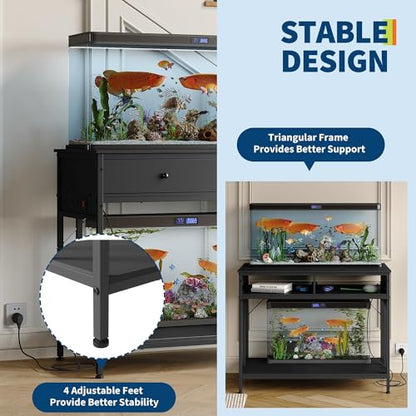 GarveeHome 40-50 Gallon Aquarium Stand with Power Outlet & 2 Drawers, Dual Metal Fish Tank Stand Adjustable Height Feet, 660 Lbs Capacity, for Reptile Terrariums Black - color: Black