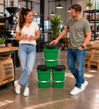 4 Gallon Square Food Grade Bucket Pail with Plastic Handles and Lid (Pack of 3) Made in USA containers (Green) - color: Green