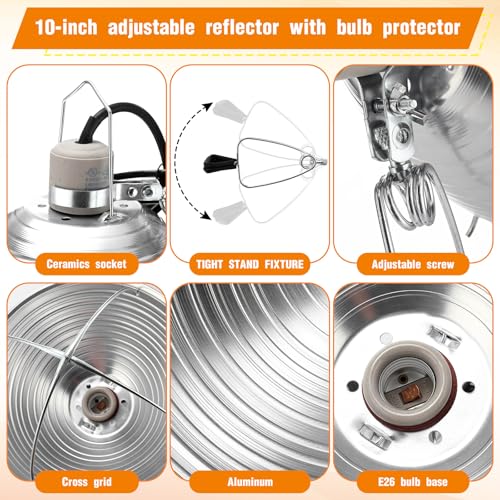 Macarrie 8 Pack Clamp Lamp Light with Aluminum Reflector, 6ft SPT-2 18awg Cord and Adjustable Stand Fixture, up to 150 Watt, E26 Socket, No Bulb (10.5 Inch) - size: 10.5 Inch