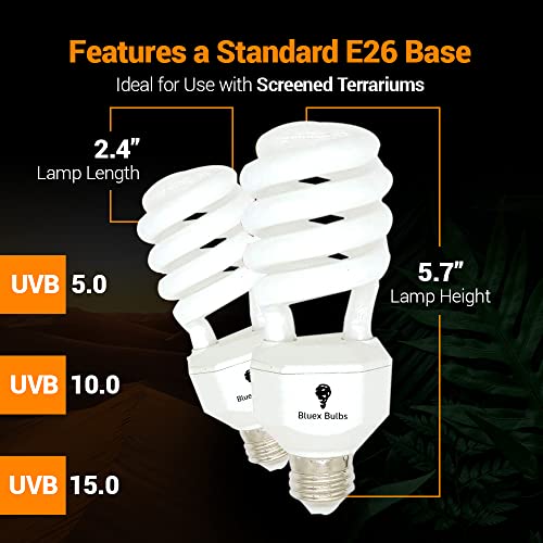 2 Pack 23-Watt Reptile Bulb Desert UVA UVB Light - 10.0 UVB Reptile Light - Compact Florescent Terrarium Bulb Suitable for Desert Reptiles Lizards Bearded Dragons Tortoises CFL UVB Bulb (23 Watt 10.0) - style: UVB 10.0 - 23W