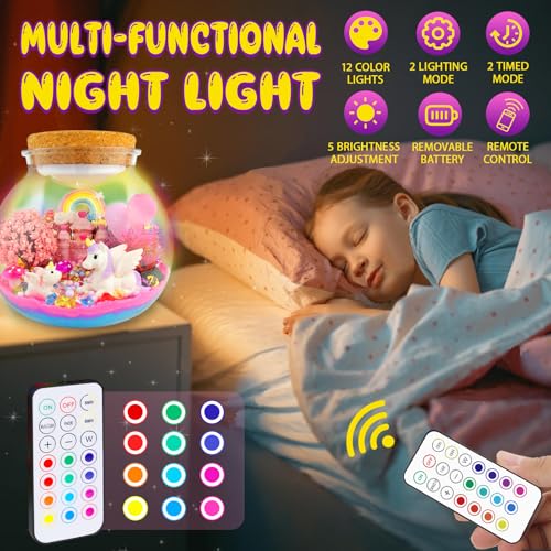 7july Unicorn Terrarium Crafts Kit for Kids-LED Night Light Up & Remote Unicorn Birthday Gifts Toys for Girls Ages5 6 7 8 9 10 Year Old-Christmas Gifts for Girls - style: Unicorn