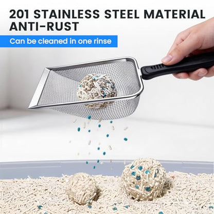 Cat Litter Scoop, Stainless Steel Mesh Scoop Away Cat Litter, Kitty Litter Scoop 2.8mm Hole, Non-Stick Cat Litter Scoop for Crystal Litter|Pine Pellets|Small Pieces, Litter Cleaner Beach Mesh Shovel
