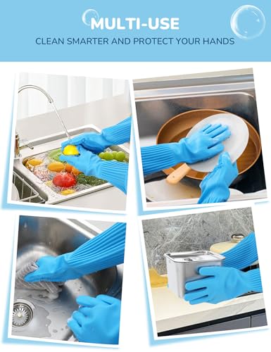 Pecute Silicone Pet Grooming Gloves for Washing Cats Dogs Bath Brush | Extended cuff, 3,000 soft bristles, Gentle massage & deshedding, Dishwasher safe, For large/thick coats, Home/car cleaning - size: X-Large