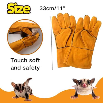 Sugar Glider Bite Proof Gloves Leather Long Animal Handling Glove for Dog Cat Scratch Bird Hedgehog and Hamster