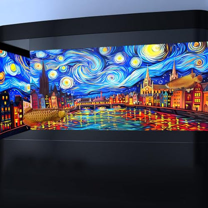 72X16IN Blacklight Vincent Van Gogh Black Light Aquarium Background, UV Fish Tank Background Art Oil Painting Terrarium Background with 10 EVA Double-Sided Tape - size: 72X16in/180X40cm