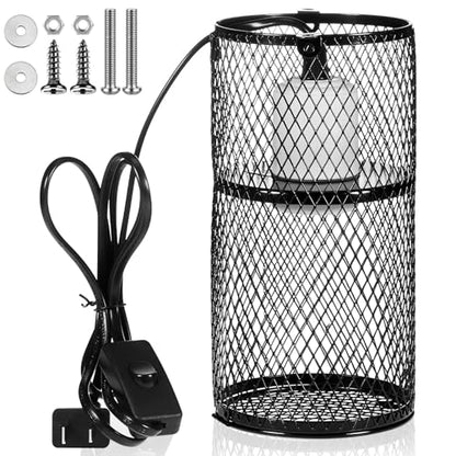 1 Pcs Reptile Heat Lamp Guard with 150W Ceramic Heat Emitter Basking Anti Scald Heating Lamp Holder Mesh Cage Reptile Protection Lampshades for Lizard Snake Chick, Bulb Not Included - color: White