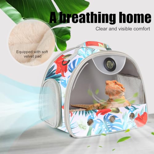 Bearded Dragon Carrier, Reptile Travel Bag with Built-in Thermometer Hygrometer, Breathable Small Animal Carrier with Clear View Window, Portable Guinea Pig Carrier for Gecko, Snake, Hamster - color: Floral