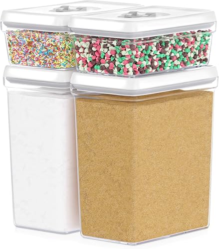 DWËLLZA KITCHEN Large Airtight Food Storage Containers with White Lids (3.8L, 0.8L) - Clear Plastic Bulk Food Pantry & Kitchen Storage Containers for Flour, Sugar 4 Pc BPA-Free, Keeps Fresh & Dry - color: 06 - 3.8 Liters & .77 Liter (Set of 4)