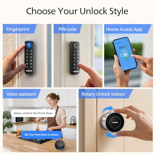 Philips WiFi Smart Retrofit Lock + Wireless Fingerprint Keypad, Update Your Existing Deadbolt, Built-in WiFi, Remote Control, Deadbolt Lock with Voice Control, Auto Lock, Interior Knob, Sliver - color: Sliver, size: WiFi Deadbolt + Fingerprint Keypad