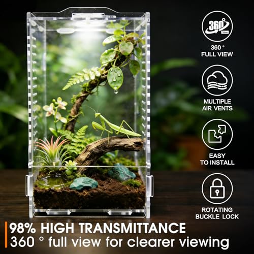 Jumping Spider Enclosure, Insect Terrarium, Bug Cage, Acrylic Terrarium for Tarantula, Snail, Praying Mantis, Frog, and Small Reptiles (4.7" x 4.3" x 7.8") - size: 4.7" x 4.3" x 7.8"