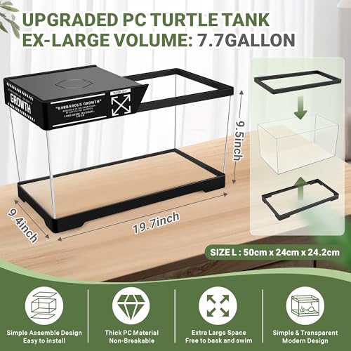 GOZILLA Turtle Tank Kit(Tank+Lamp+Filter), Upgrade PC Turtle Tank Starter Kit with Adjustable Lamp & Filter, Reptile Hideout Habitat with Lid for Small Reptiles.(19.68× 9.52× 9.44''/Large-Black-Kit) - color: Large-Hideout-KIT