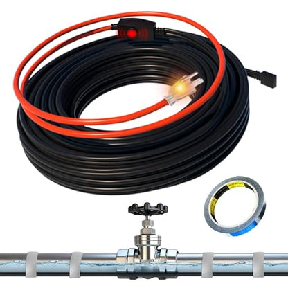 HEATIT Pipe Heating Cable with Thermostat Pipe Freeze Protected 7W/ft 22Ft | Built-in thermostat on at 3°C (37°F), off at 10°C (50°F), ETL certified heating cable for pipe freeze protection. - style: 22 Feet