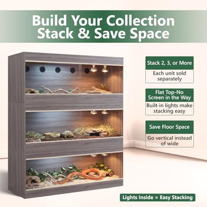 180 Gallon Reptile Enclosure, Made in USA 72" x 24" x 24" Bearded Dragon Tank with Sliding Acrylic Doors, Large Terrarium for Leopard Geckos, Snakes, Lizards & Tortoises - Iconic Maple - color: Iconic Maple