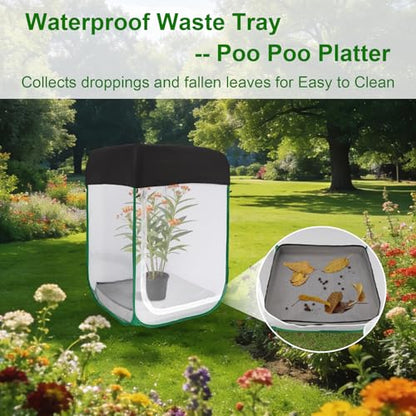 Butterfly Habitat Cage 24" x 24" x 36", Large Caterpillar Mesh Enclosure with Poop Tray for Easy Clean, Outdoor Monarch Butterfly & Insect Pop-up Net Cages Terrarium with Sunshade Top. - size: 24" x 24" x 36"