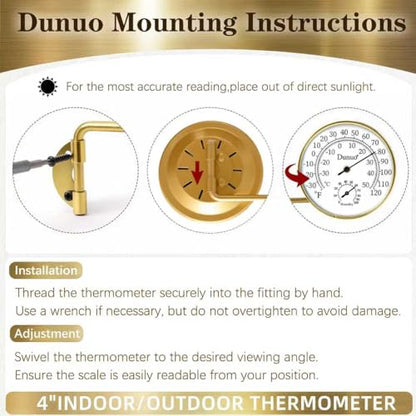 4-Inch Golden Brass Outdoor Thermometer & Humidity Gauge, Analog Dial | Weatherproof Battery-Free Analog Hygrometer, °F/°C Dual Scale, Adjustable Swivel Bracket for Patio, Window & Greenhouse - size: 4inch gloden case+ white dial