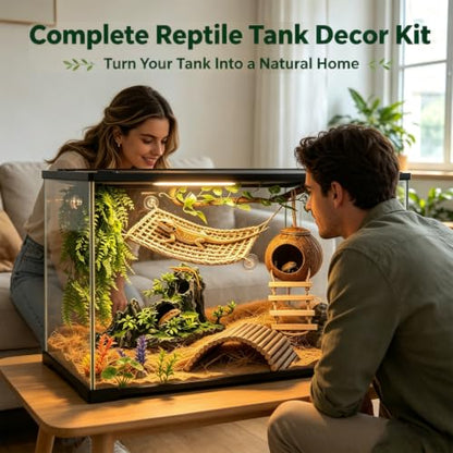 Reptile Tank Accessories Kit Bearded Dragon Tank Decor Leopard Gecko Habitat Accessories Reptile Hammock Coconut Hut Terrarium Decor