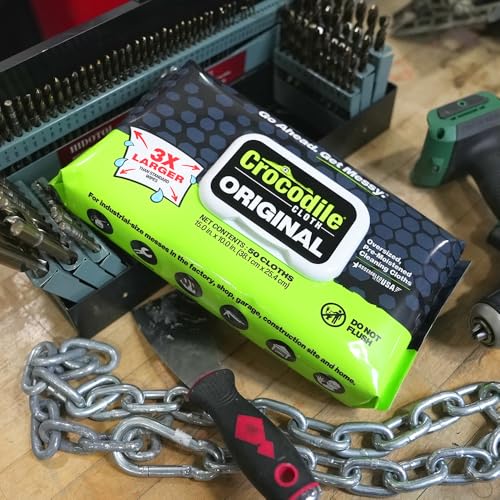 Crocodile Cloth Original Heavy-Duty Hand & Tool Wipes, 100 Count | Multi-Surface, Water-Based, Safe on Skin, 15" x 10" - size: 100 Count (Pack of 1)